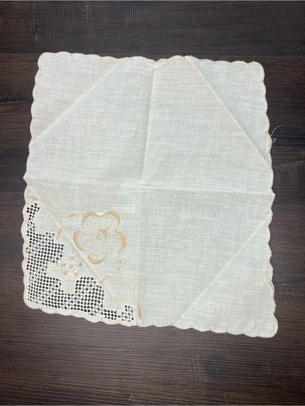 Set of Five Vintage Off White and Brown Napkins